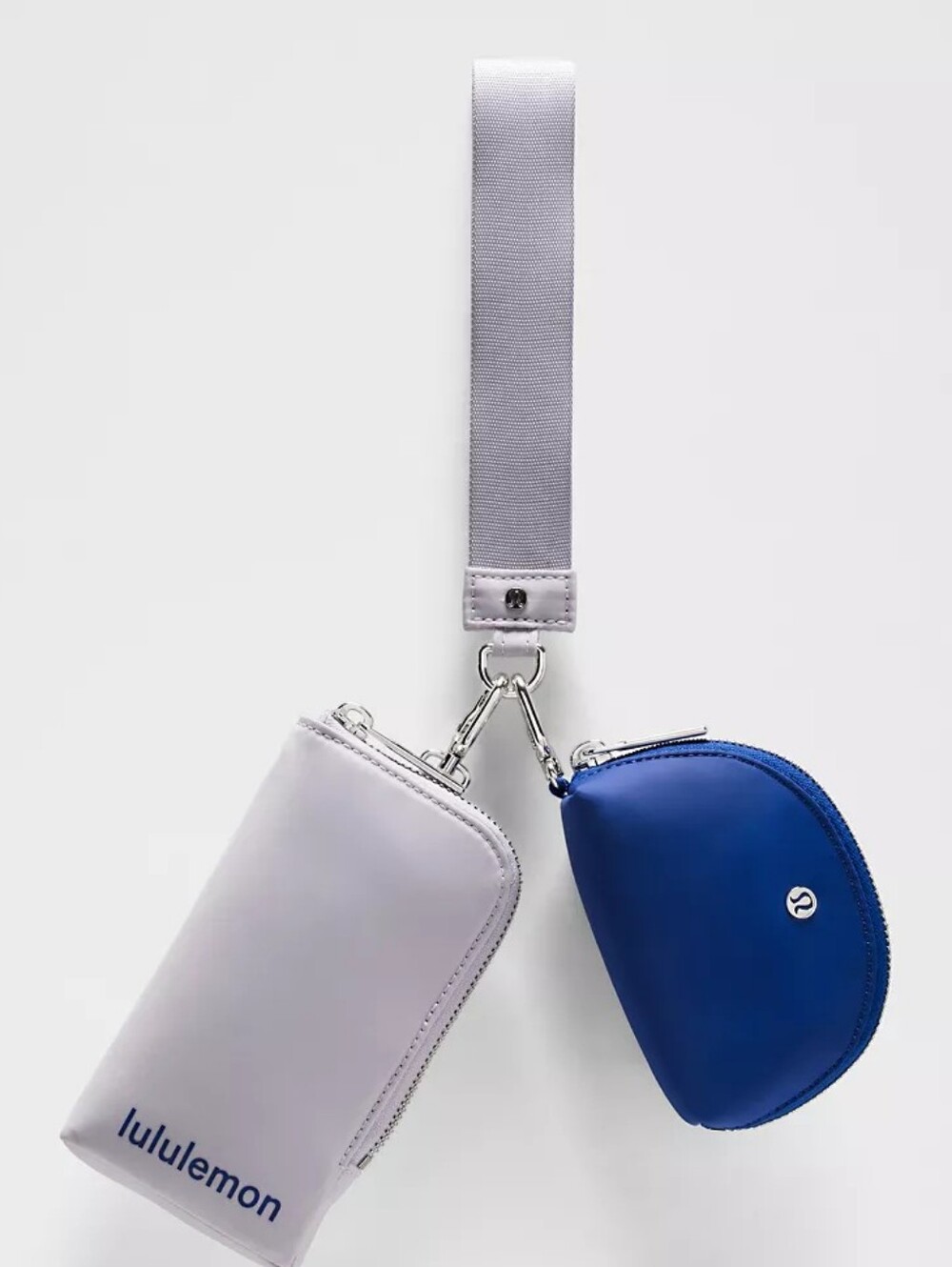 Lululemon Dual Pouch Wristlet Wallet Faint Lavender Riverside Blue Keychain